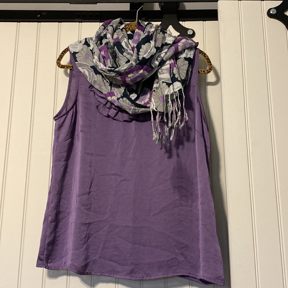 Beautiful silky muted purple ruffle neck blouse. Feels like silk. XL, NWT